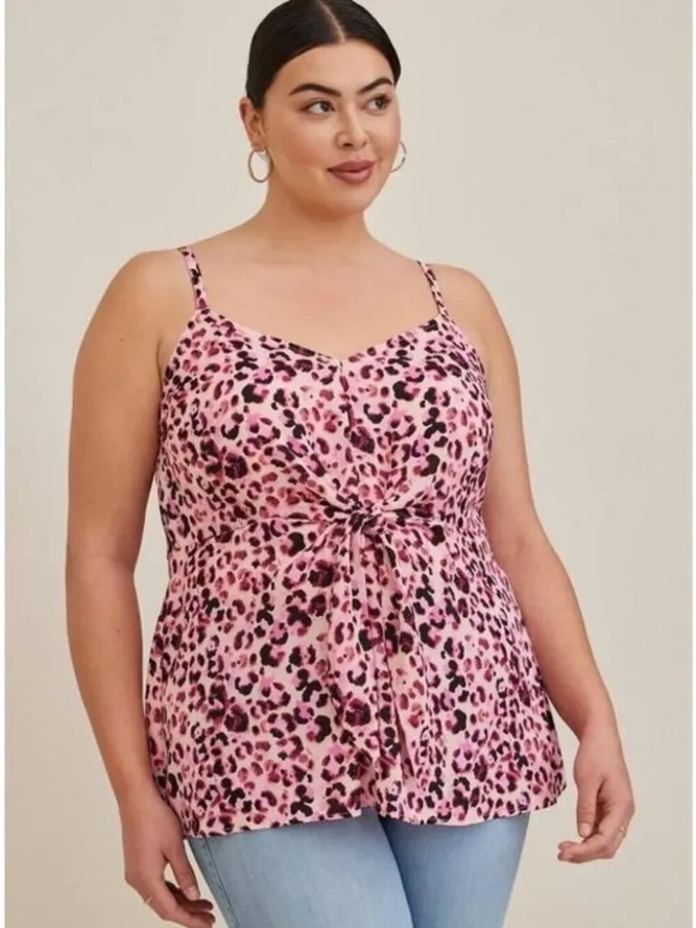 Torrid Peplum Georgette Tie-Front Cami Leopard Print Chic Plus Size 5X